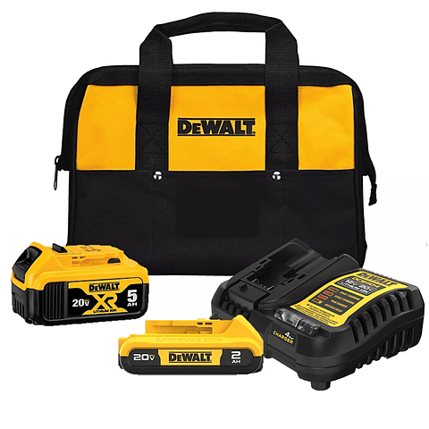 Kit 2 Baterías 2Ah y 5Ah 20V + Cargador Y Bolso Dewalt DCB225CK-B2