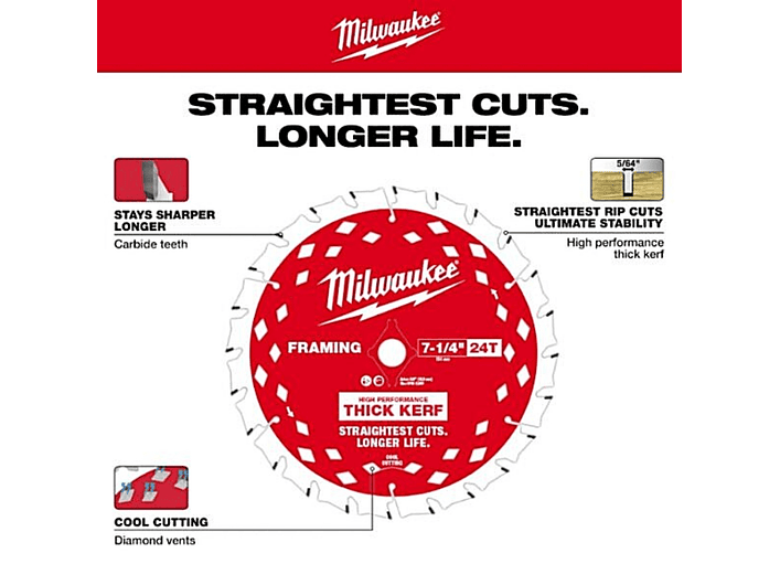 Disco de Sierra Corte Grueso(Thick Kerf) Milwaukee 7-1/4 24D 48-40-2740 3