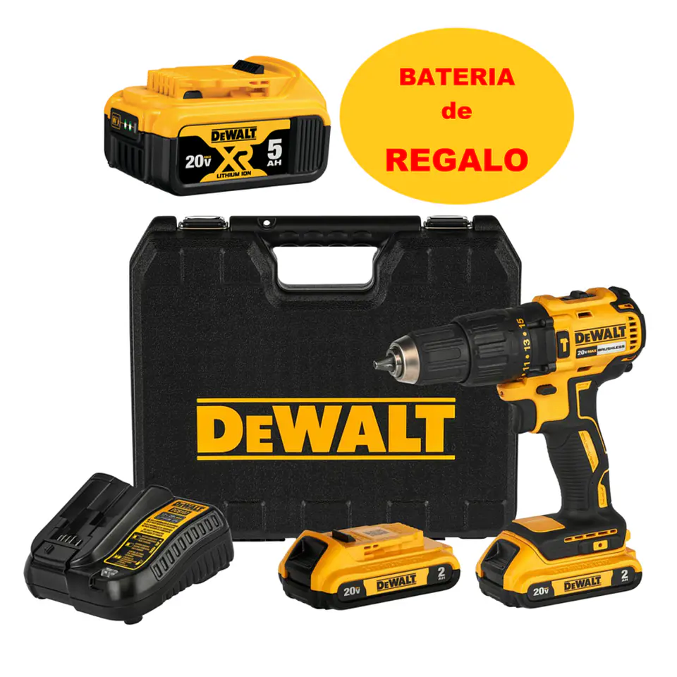 KIt Taladro Percutor 20V + Regalo Batería 5,0 Ah Dewalt 1