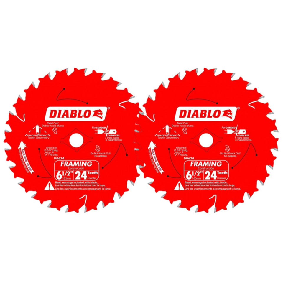 Pack 2 Discos Sierra Circular 6 1/2 24 Dientes Diablo 1