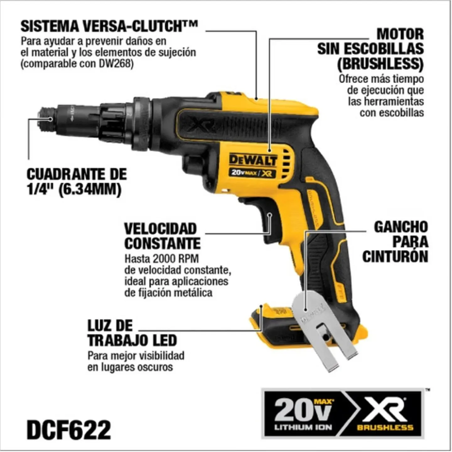 Atornillador Tipo Pistola 20V MAX Dewalt DCF622B 4