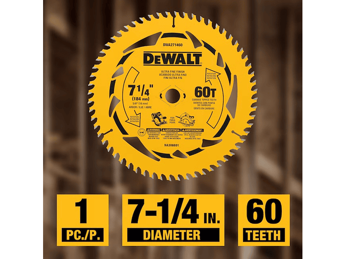 Disco De Sierra 7-1/4''x 5/8'' 60 Dientes Dewalt DWA271460 4