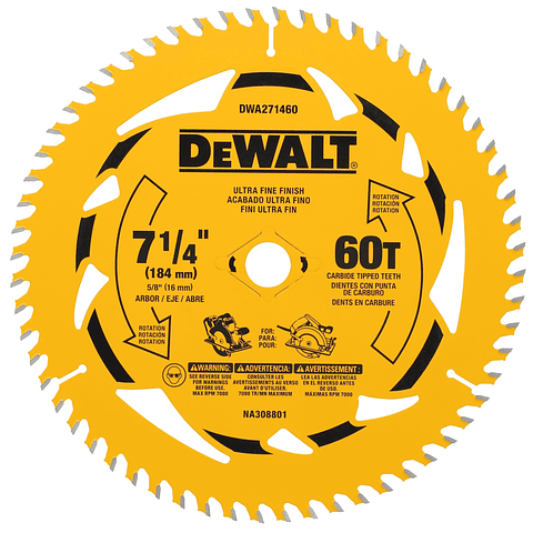 Disco De Sierra 7-1/4''x 5/8'' 60 Dientes Dewalt DWA271460