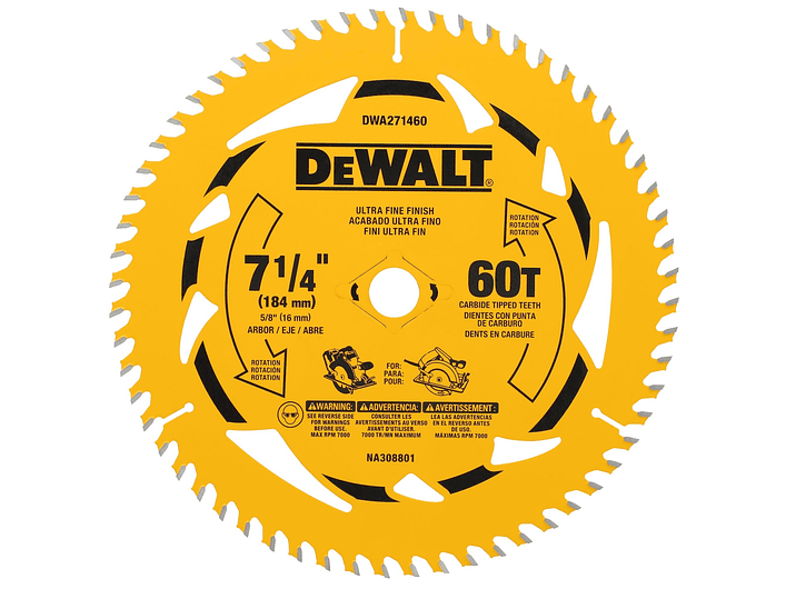Disco De Sierra 7-1/4''x 5/8'' 60 Dientes Dewalt DWA271460 1