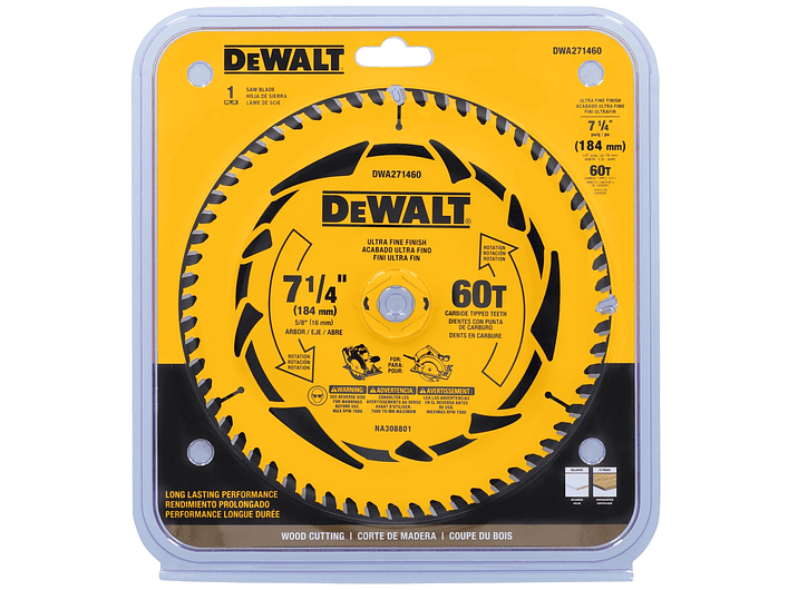 Disco De Sierra 7-1/4''x 5/8'' 60 Dientes Dewalt DWA271460 3