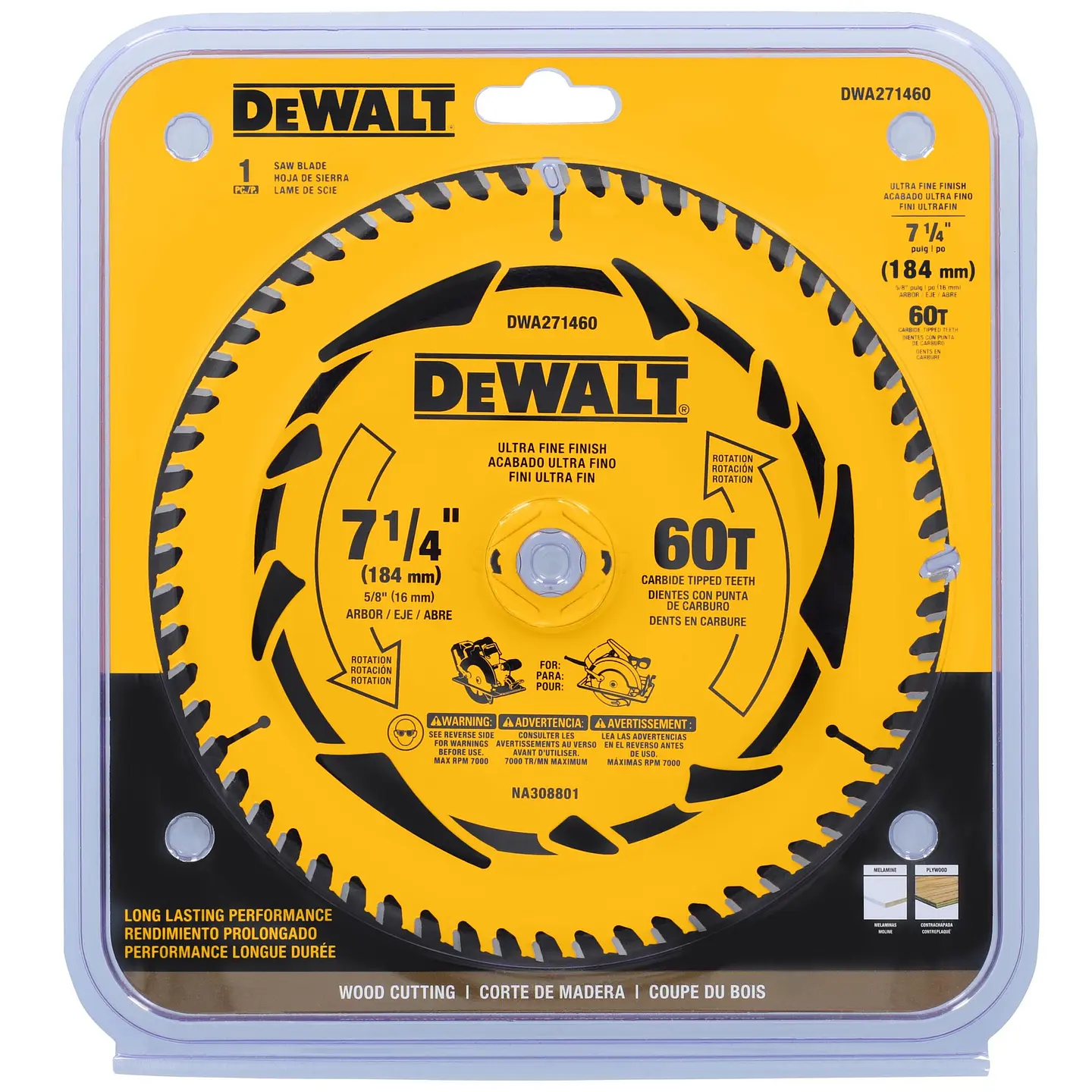 Disco De Sierra 7-1/4''x 5/8'' 60 Dientes Dewalt DWA271460 3