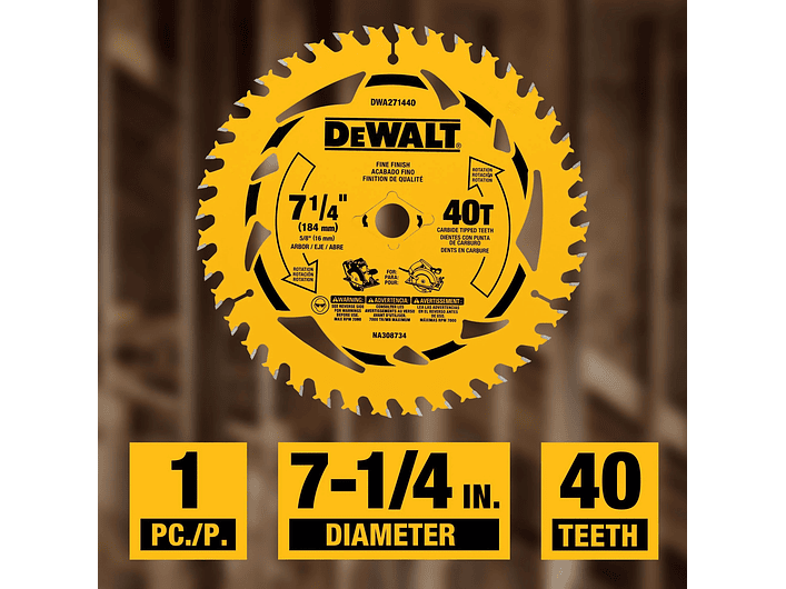 Disco Sierra 7-1/4''x 5/8'' 40 Dientes Dewalt DWA271440 4