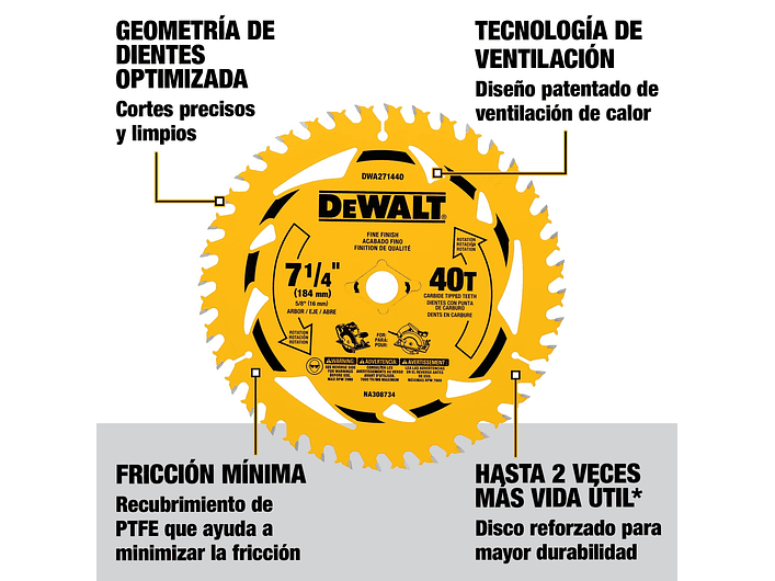 Disco Sierra 7-1/4''x 5/8'' 40 Dientes Dewalt DWA271440 3
