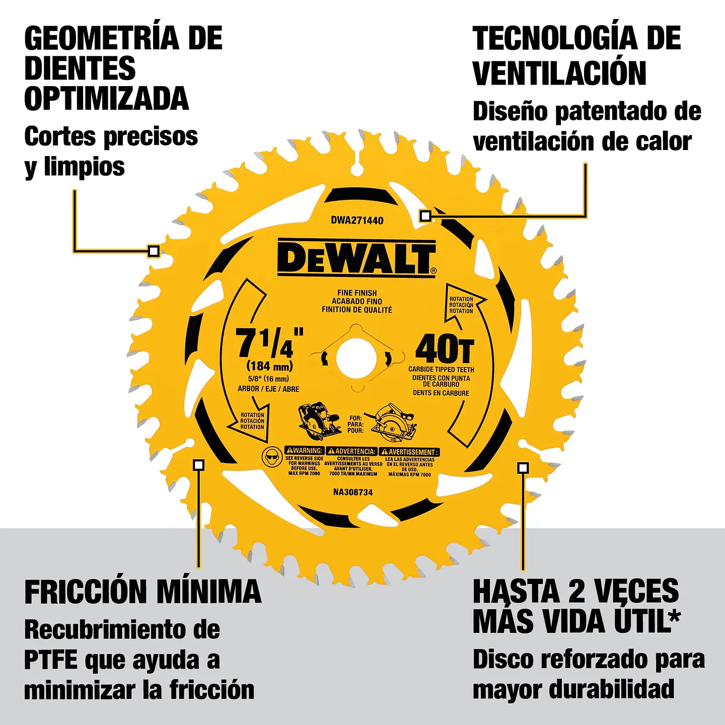 Disco Sierra 7-1/4''x 5/8'' 40 Dientes Dewalt DWA271440 3