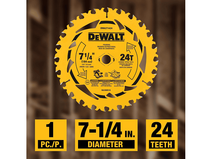 Disco Sierra 7-1/4''x 5/8'' 24 Dientes Dewalt DWA271424 4