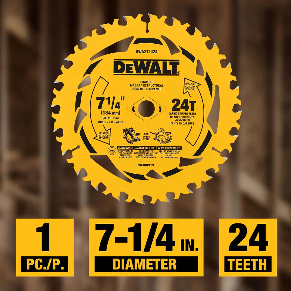 Disco Sierra 7-1/4''x 5/8'' 24 Dientes Dewalt DWA271424 4