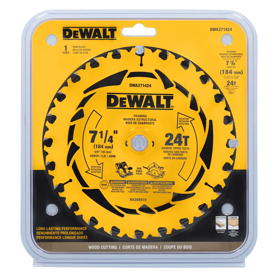 Disco Sierra 7-1/4''x 5/8'' 24 Dientes Dewalt DWA271424 3