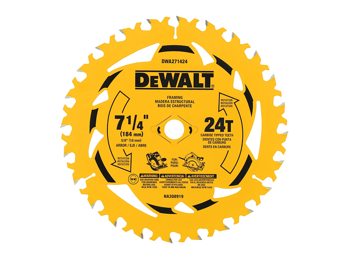Disco Sierra 7-1/4''x 5/8'' 24 Dientes Dewalt DWA271424 1