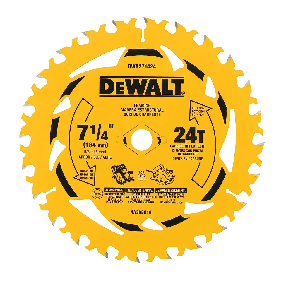 Disco Sierra 7-1/4''x 5/8'' 24 Dientes Dewalt DWA271424 1