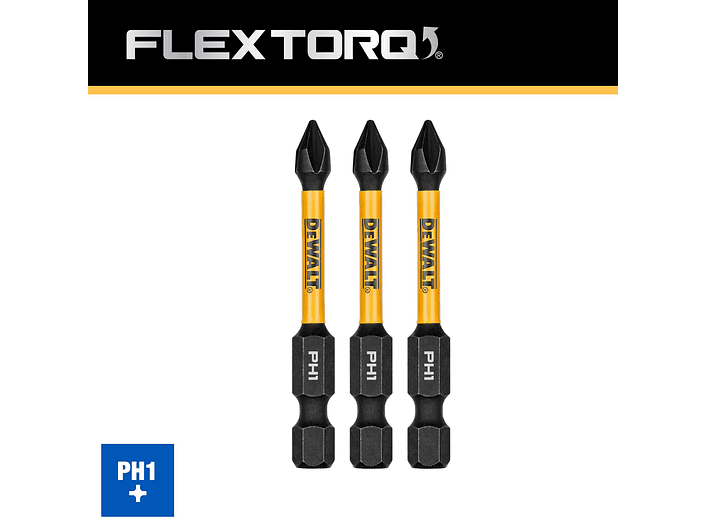 Set 3 Puntas Phillips 2-1/4 PH1 Flextorq Dewalt DWAF2PH1IR3 3
