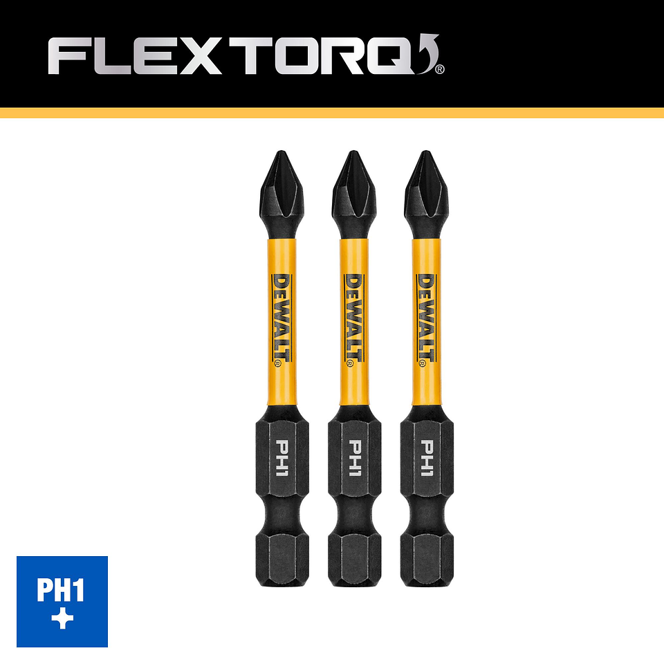 Set 3 Puntas Phillips 2-1/4 PH1 Flextorq Dewalt DWAF2PH1IR3 3