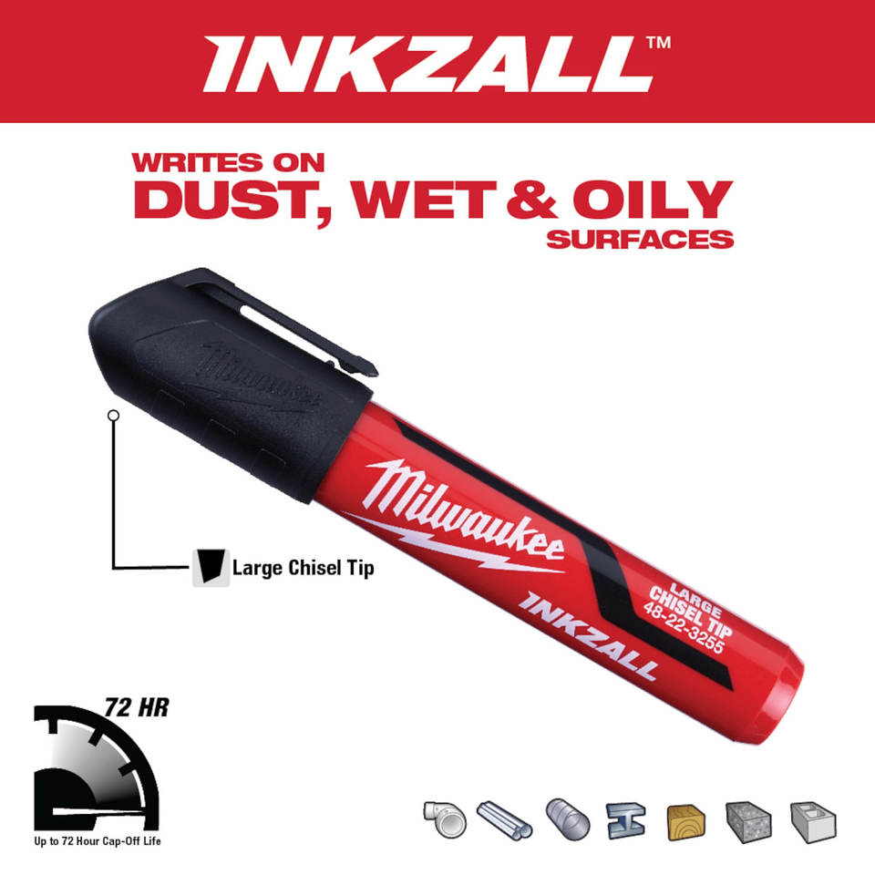 Pack 3 Marcadores Negro Punta Biselada Milwaukee 48-22-3250 3