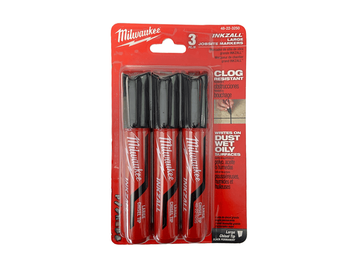 Pack 3 Marcadores Negro Punta Biselada Milwaukee 48-22-3250 2