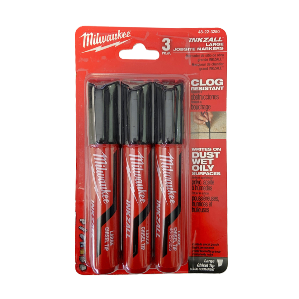 Pack 3 Marcadores Negro Punta Biselada Milwaukee 48-22-3250 2