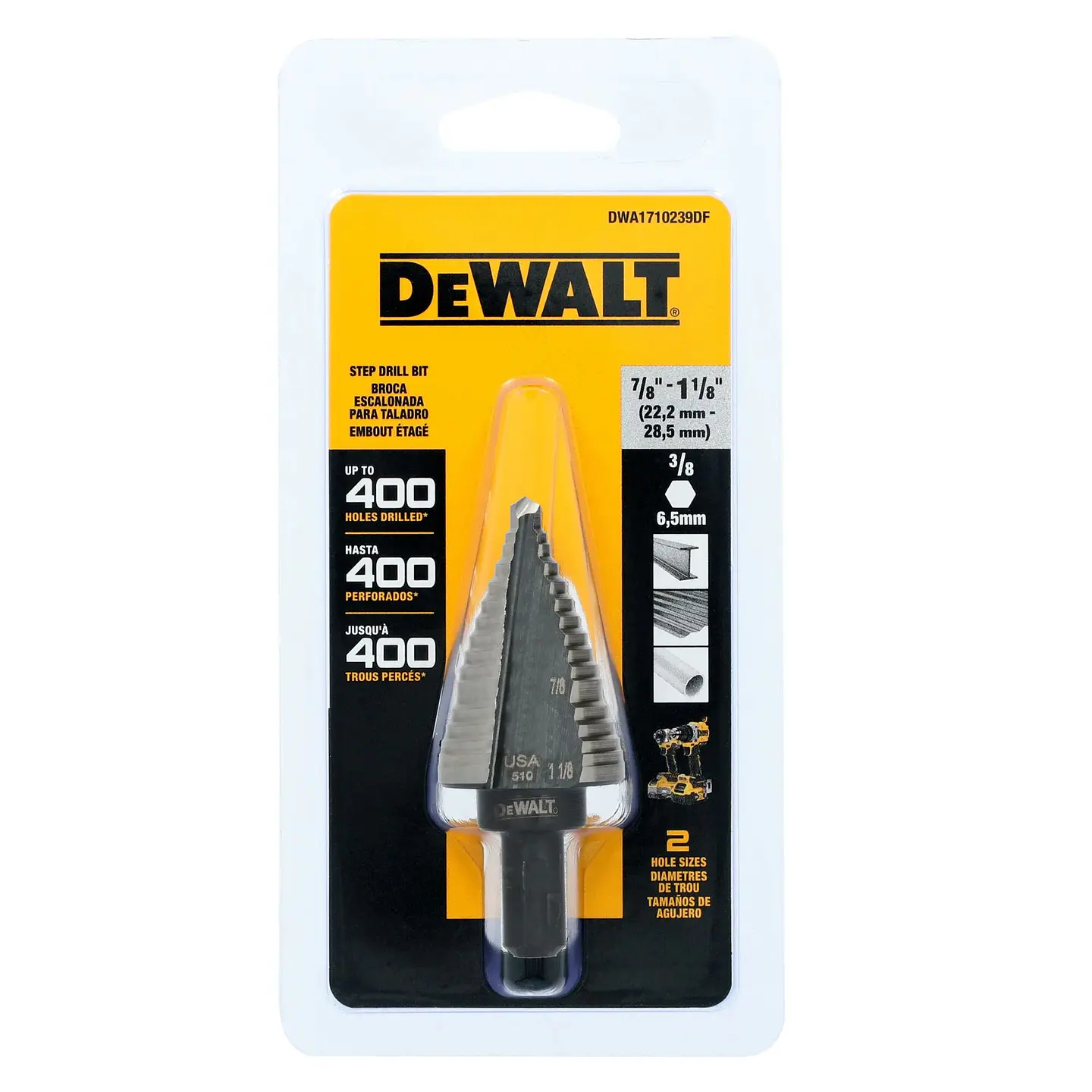 Broca Escalonada Para Taladro  7/8” a 1-1/8” DWA1710239DF 1