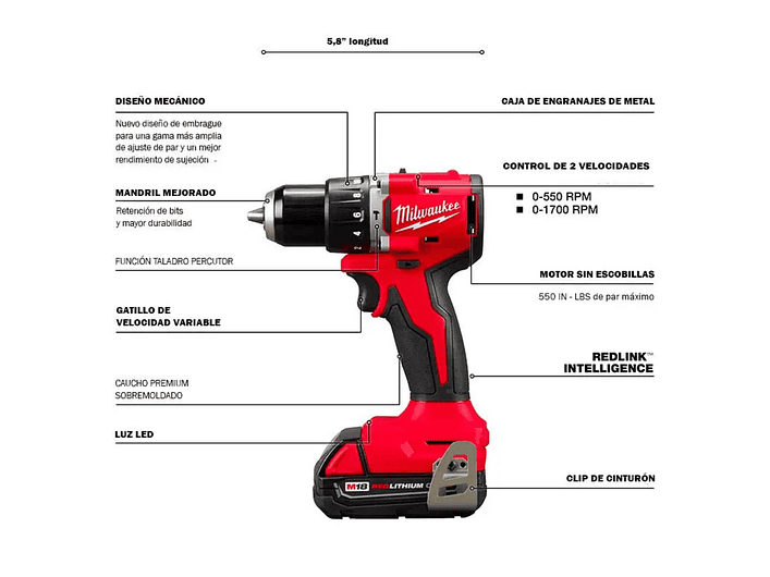 Taladro Percutor / Atornillador M18 Milwaukee 3602-20 3