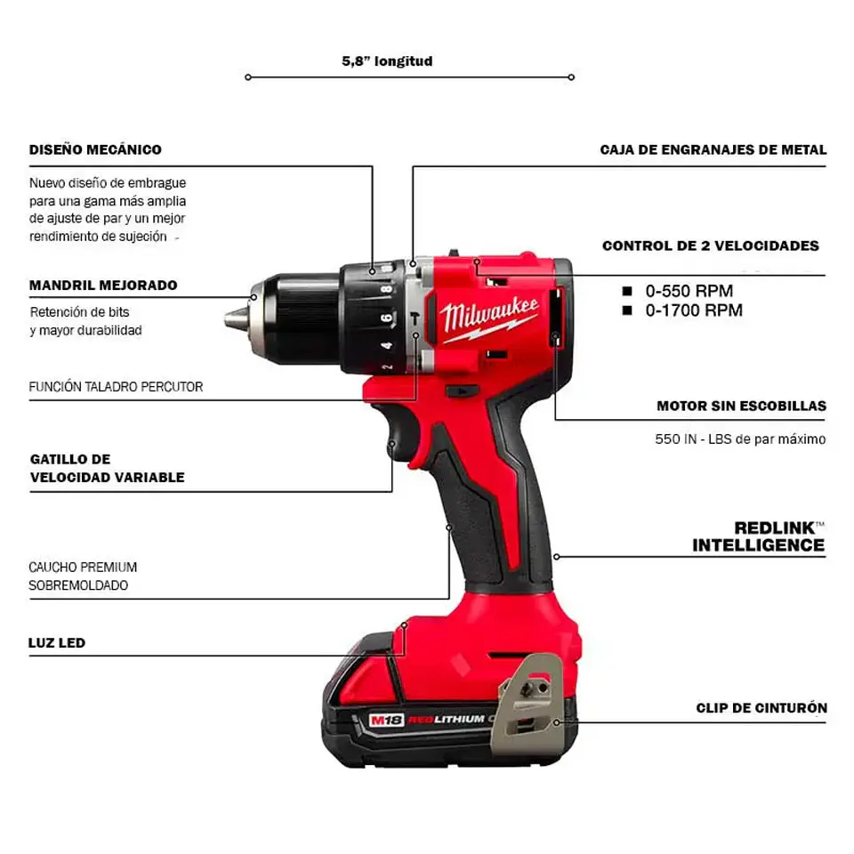 Taladro Percutor / Atornillador M18 Milwaukee 3602-20 3