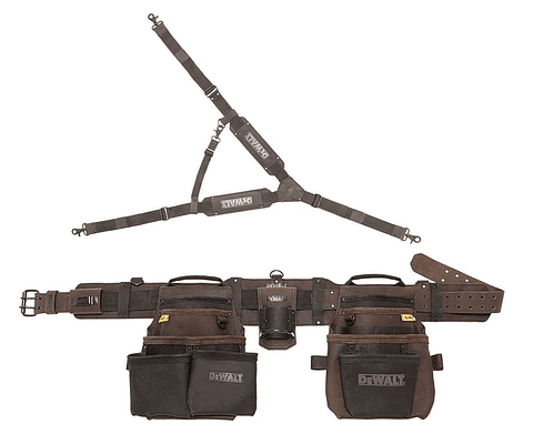 Pack DEWALT Coleto de cuero 18 bolsillos + Arnés 