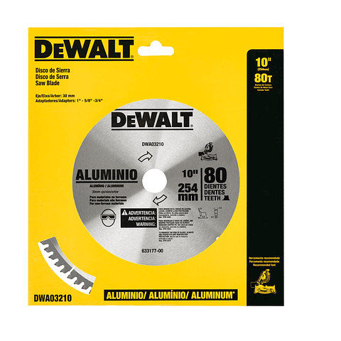 Disco Sierra 10” 80 Dientes Aluminio Dewalt DWA03210