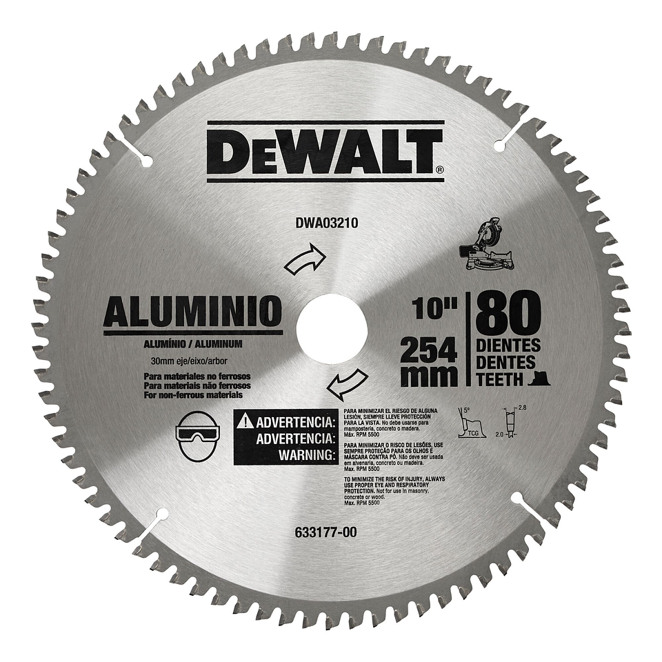 Disco Sierra 10” 80 Dientes Aluminio Dewalt DWA03210 2