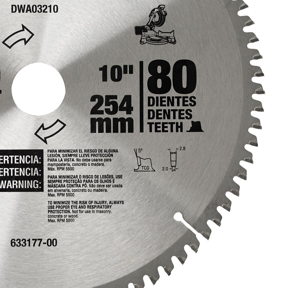 Disco Sierra 10” 80 Dientes Aluminio Dewalt DWA03210 4
