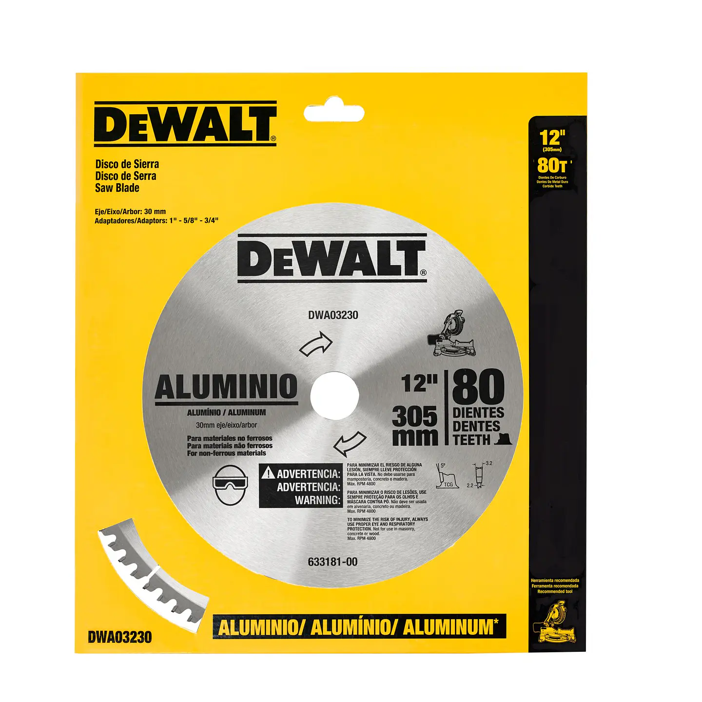 Disco Sierra 12” 80 Dientes Aluminio Dewalt DWA03230 1