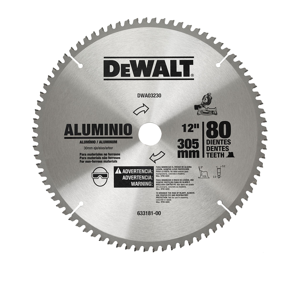 Disco Sierra 12” 80 Dientes Aluminio Dewalt DWA03230 2
