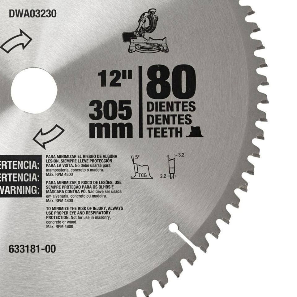 Disco Sierra 12” 80 Dientes Aluminio Dewalt DWA03230 4