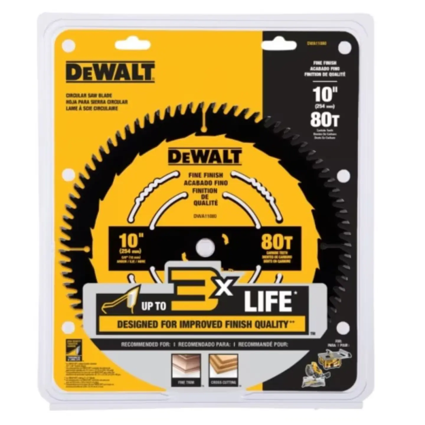 Disco Sierra 10” 80 Dientes Acabado Fino Dewalt DWA11080 1