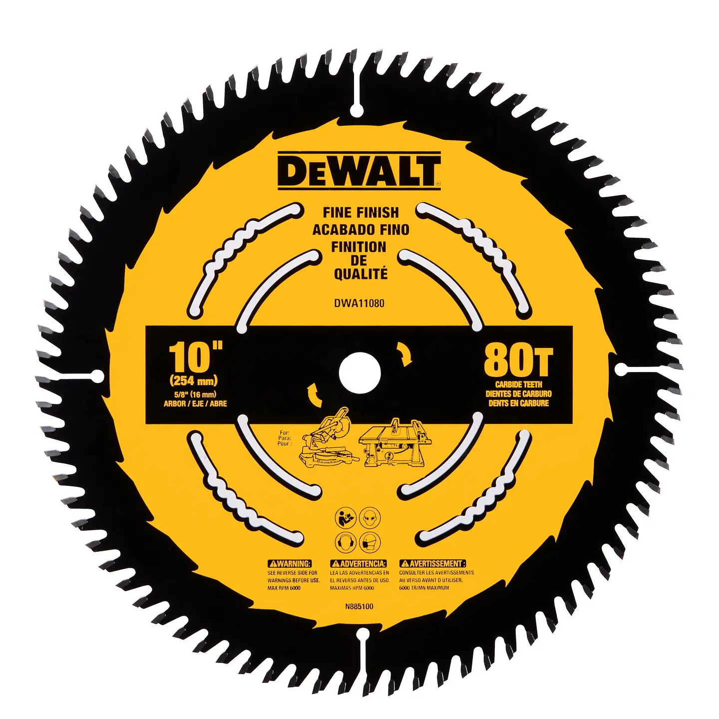 Disco Sierra 10” 80 Dientes Acabado Fino Dewalt DWA11080 2