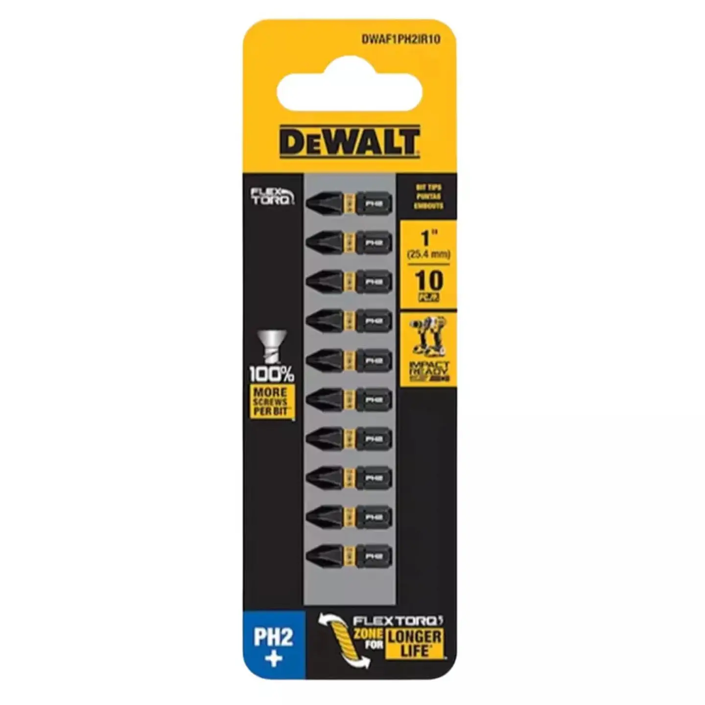 Set 10 Puntas Ph2 1'' Flextorq Dewalt DWAF1PH2IR10 1