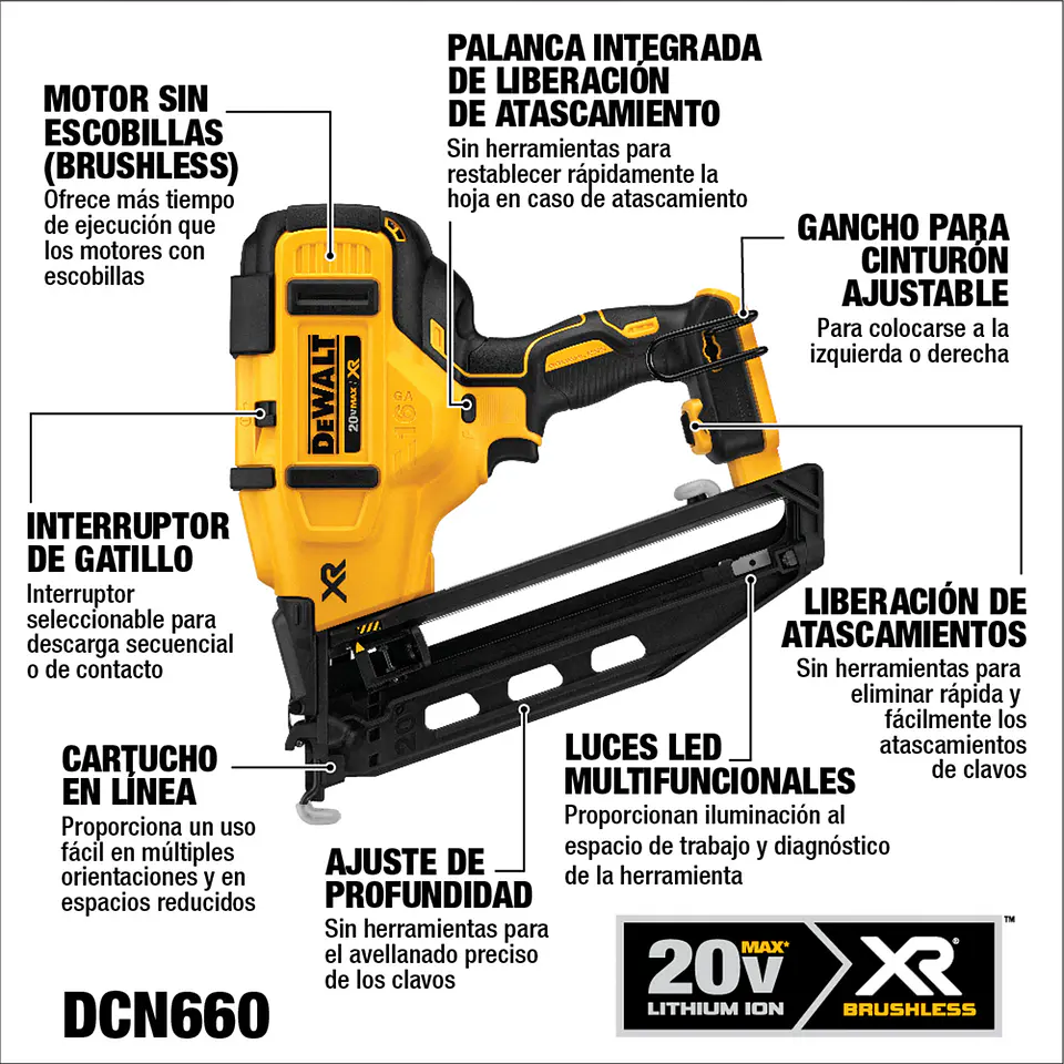 Clavadora De Acabado Angular 20v Dewalt DCN660B 3