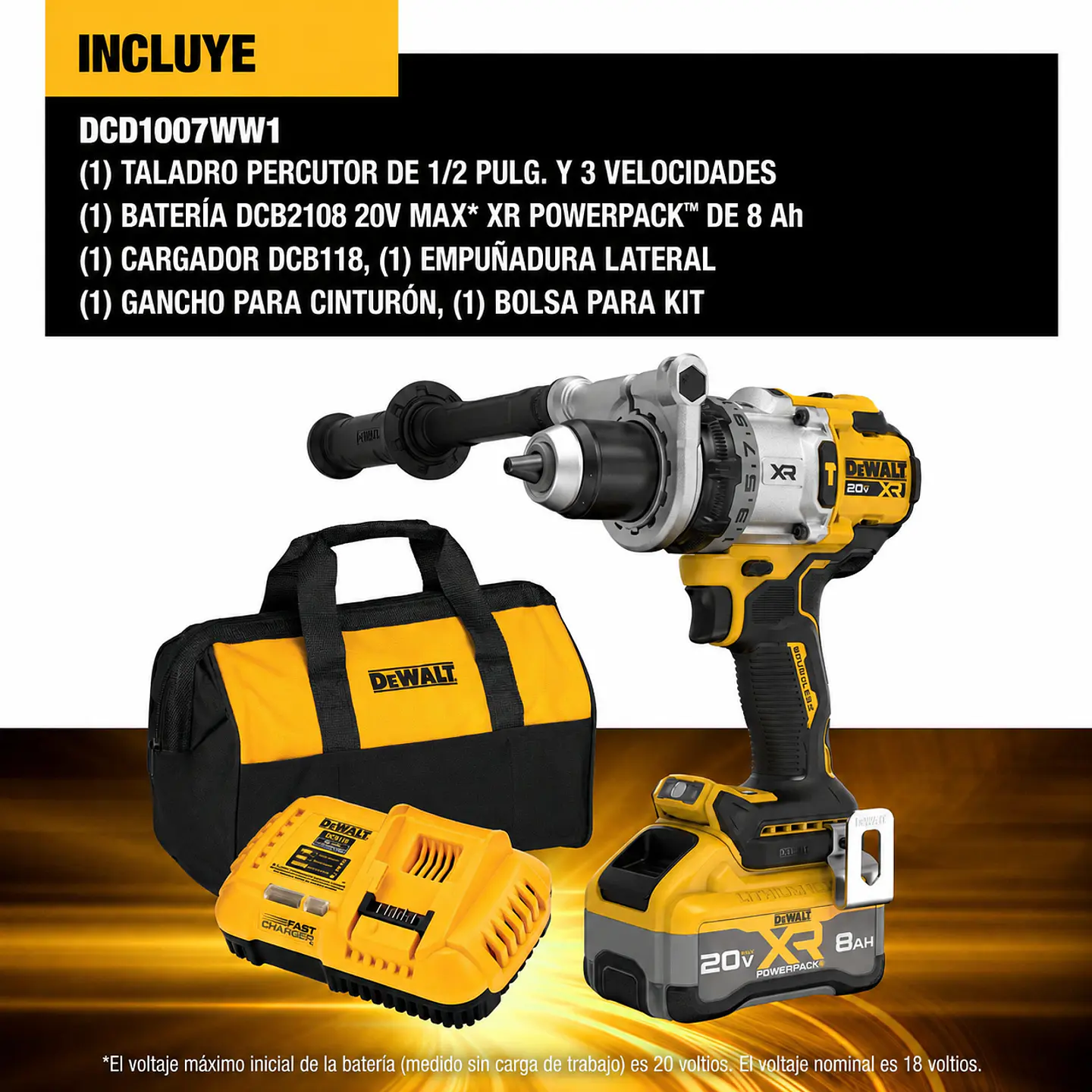 Kit DEWALT Taladro Percutor tope gama DCD1007WW1 2