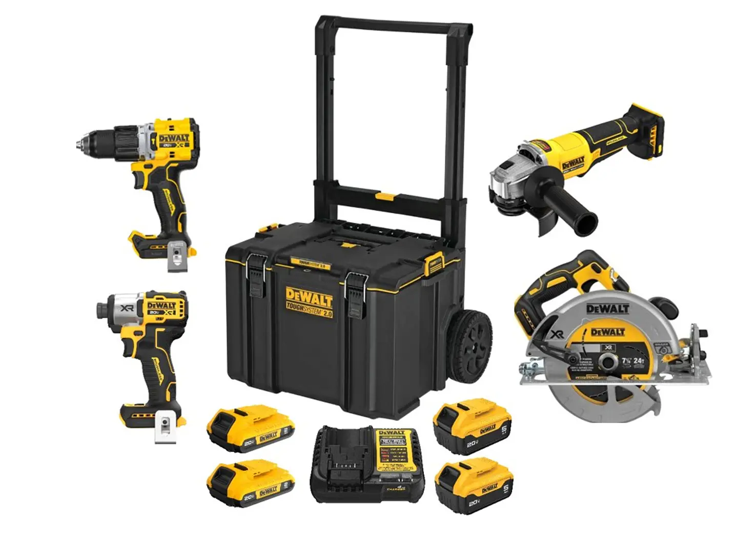 Kit DEWALT Carpinteria Taladros + Sierra + Esmeril + Maleta con Ruedas ToughSystem 2.0 1