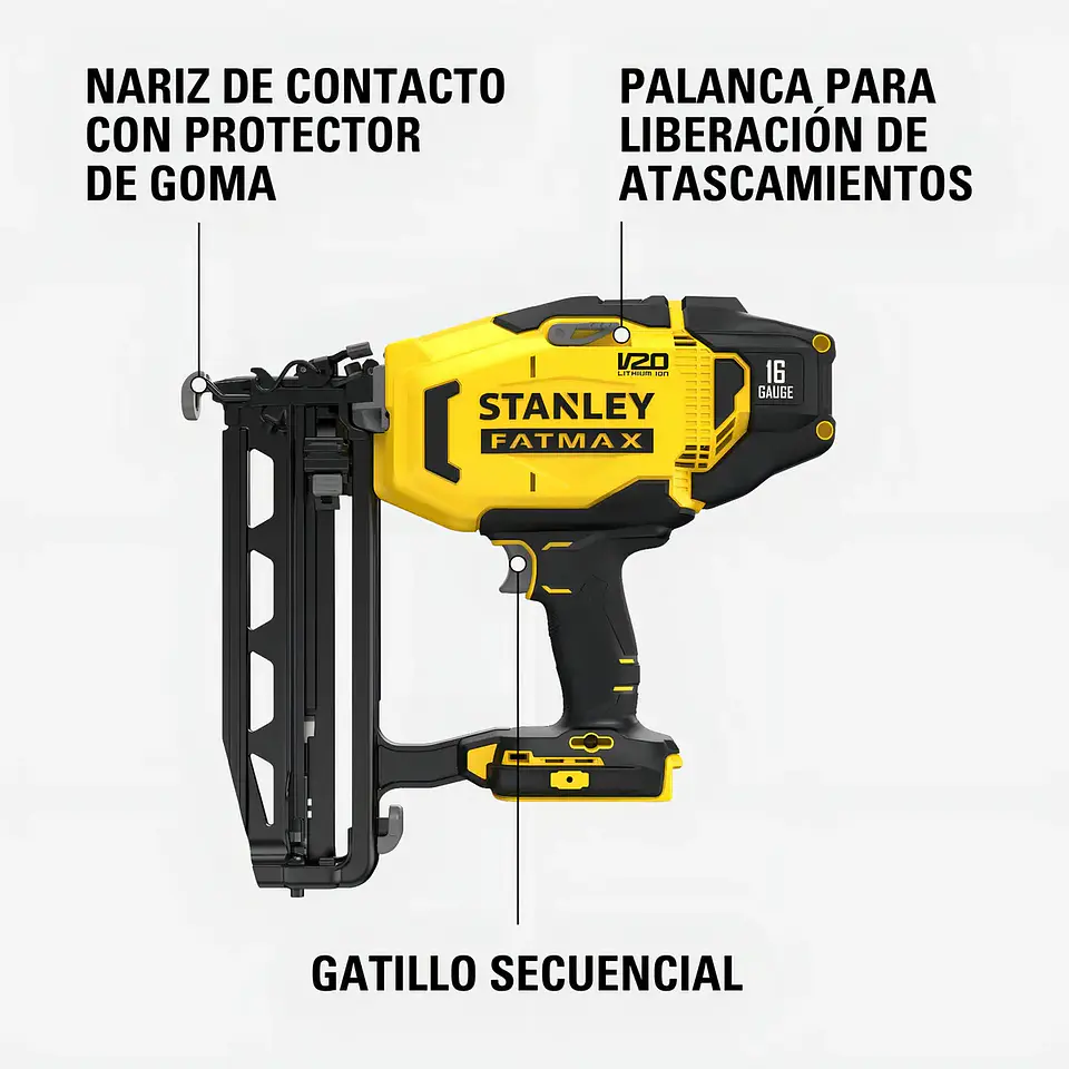 CLAVADORA INALÁMBRICA STANLEY SCN616-B2 – 20V MAX – CALIBRE 16  9