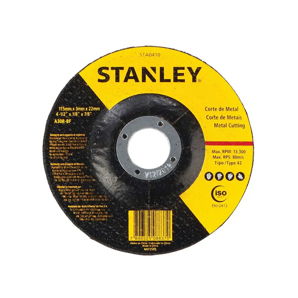 Disco Corte Metal 4,5’’ (115 x 3 x 22 mm) Stanley STA0410 1