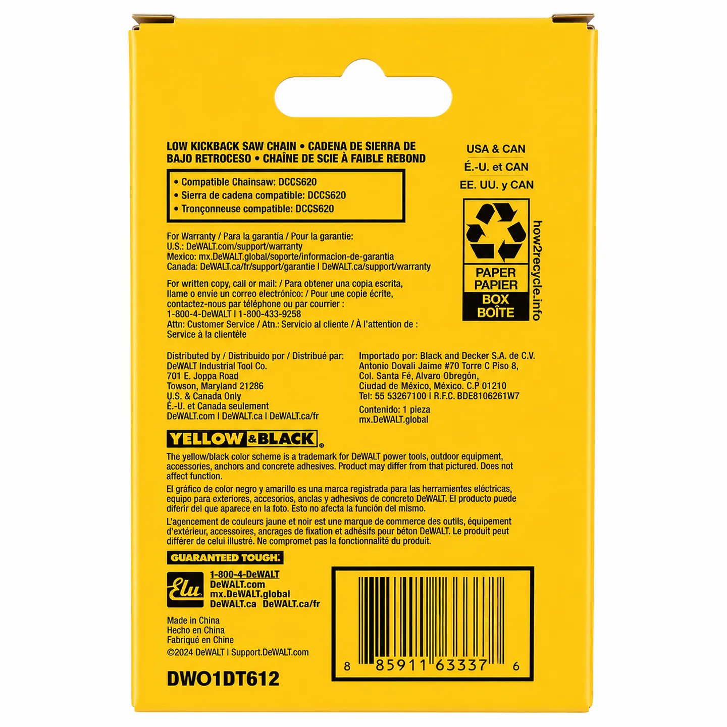 Cadena Repuesto Original DeWalt DWO1DT612 para Motosierra (DCCS620) 2