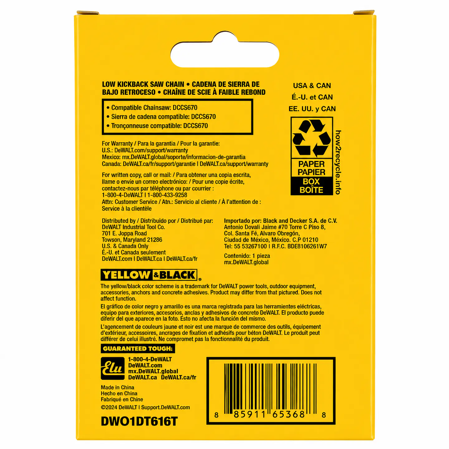 Cadena Repuesto Original DeWalt DWO1DT616T para Motosierra (DCCS670) 2