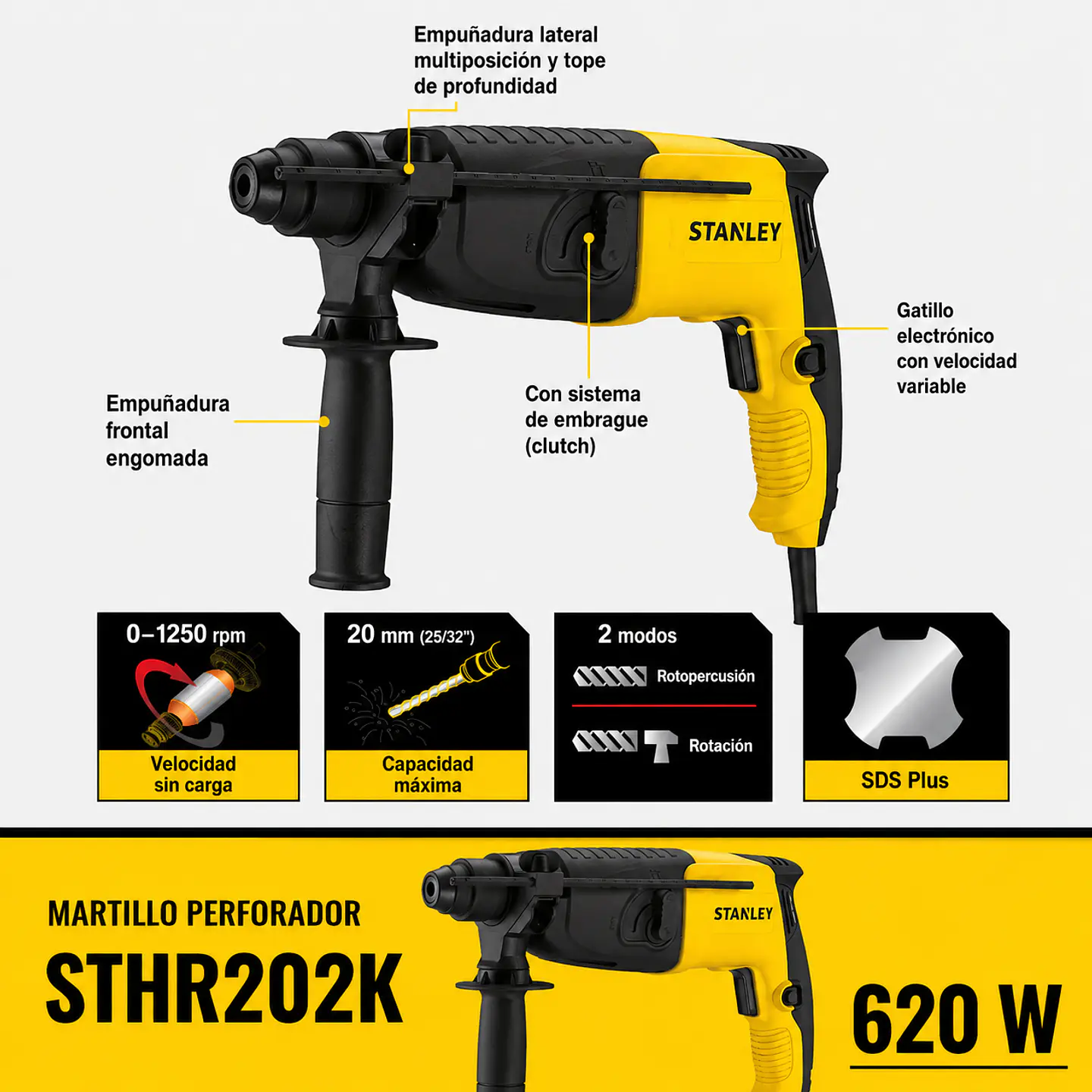 Rotomartillo Stanley SDS Plus 620W 20mm STHR202K-B2C 2