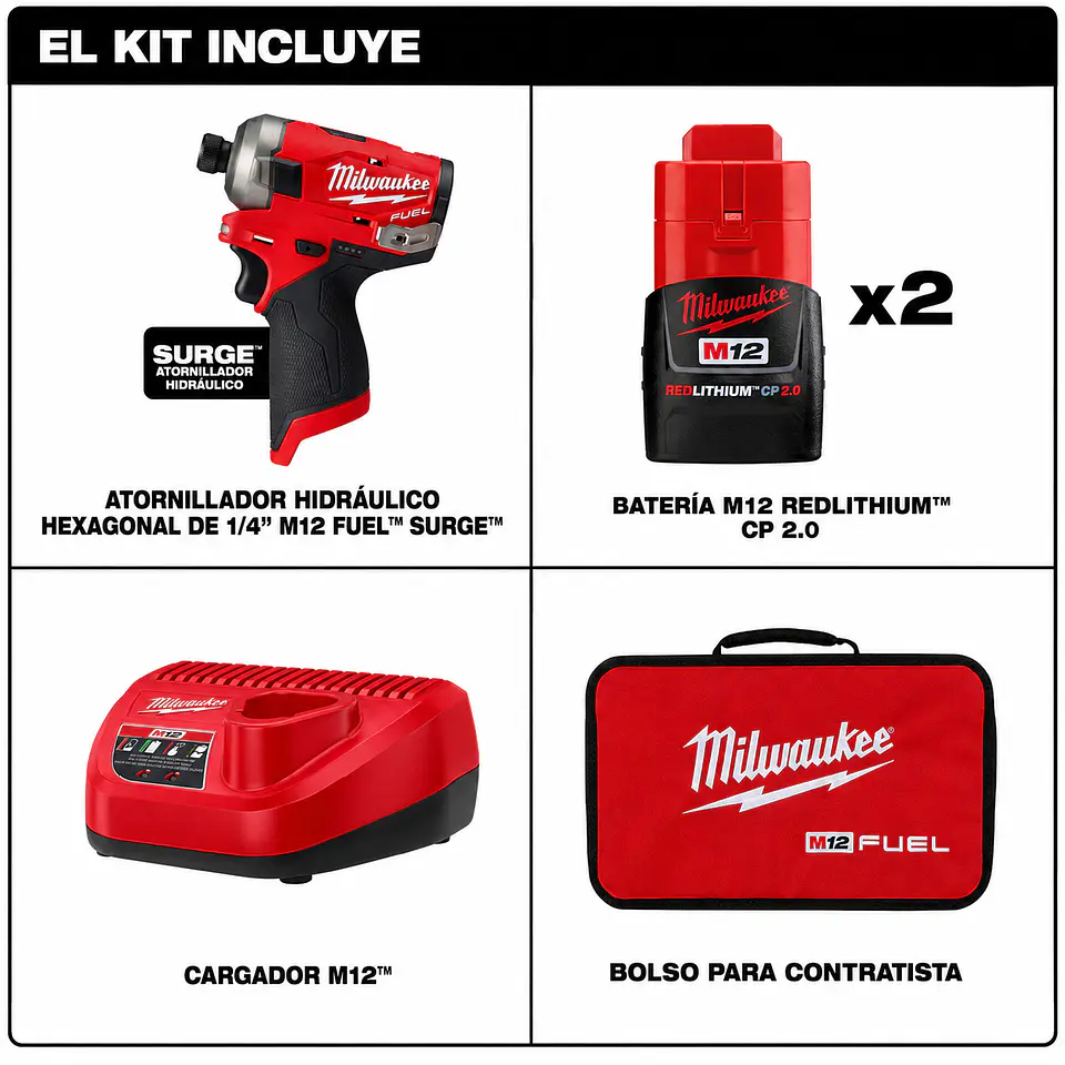 Atornillador de Impacto Hidraulico Milwaukee M12 Surge 2551-22 8