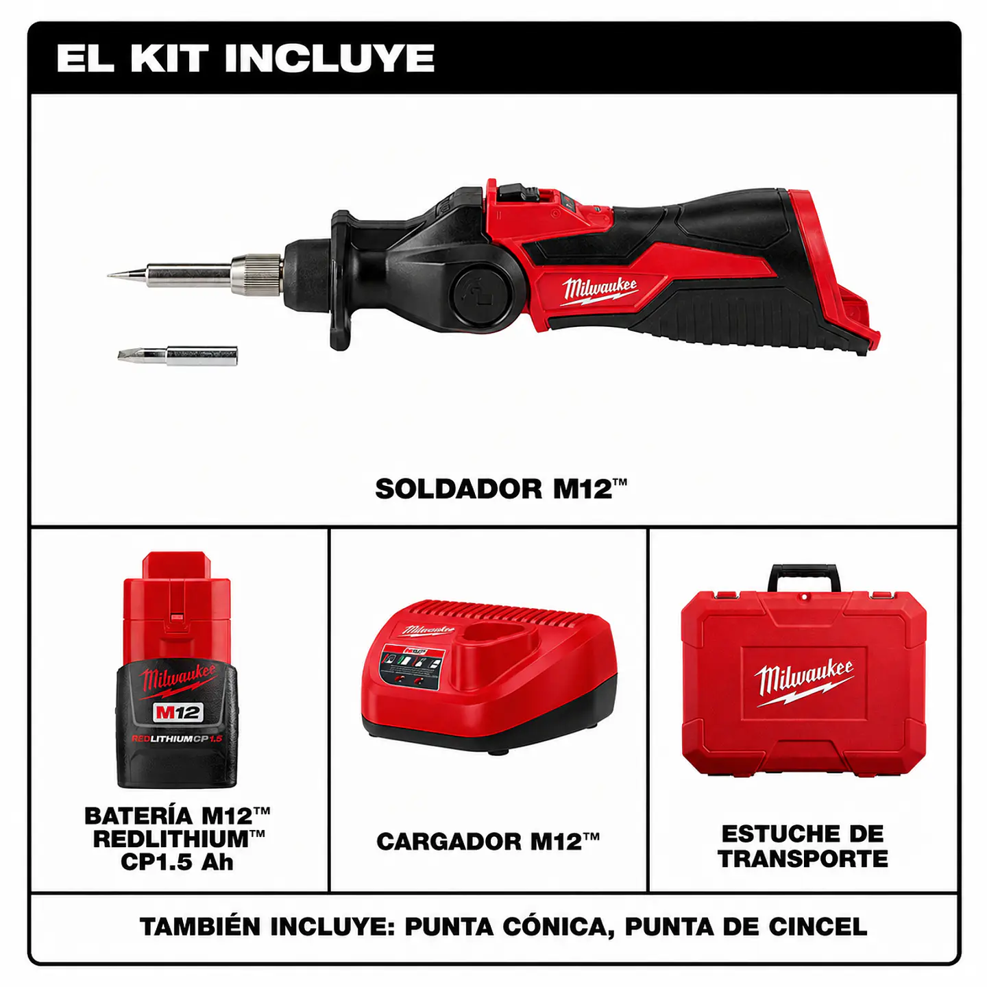 Kit cautin Inalambrico Milwaukee M12 2488-21 2