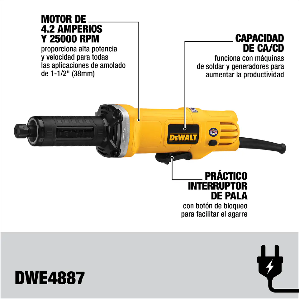 Esmeril Recto DeWalt 450W DWE4887 2