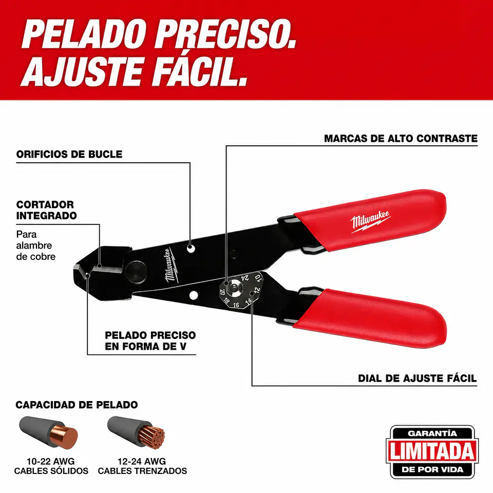 Pelacables Milwaukee Compacto 10-24 AWG 48-22-3040 2