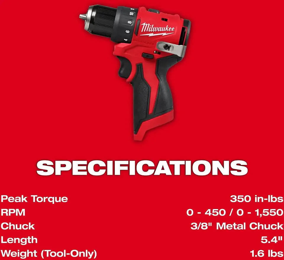 Taladro Atornillador Milwaukee M12 Brushless Subcompacto 3401-20 6