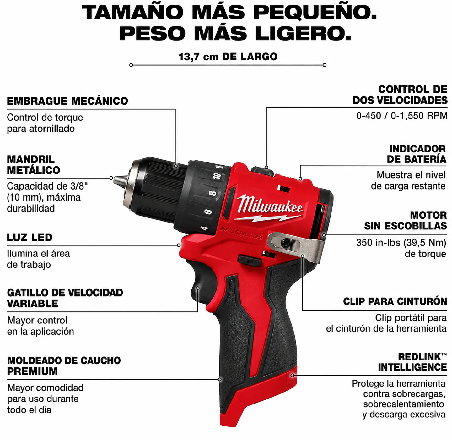 Taladro Atornillador Milwaukee M12 Brushless Subcompacto 3401-20 2